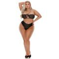 Barely Bare Lace-Up Bra & Thong Panty Plus Size Zwart