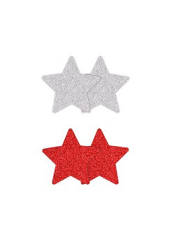 Pretty Pasties Glitter Ster Rood/Zilver