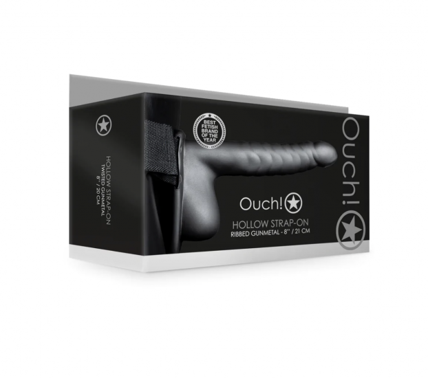 Ouch! Hollow Strap-On Ribbed Zwart