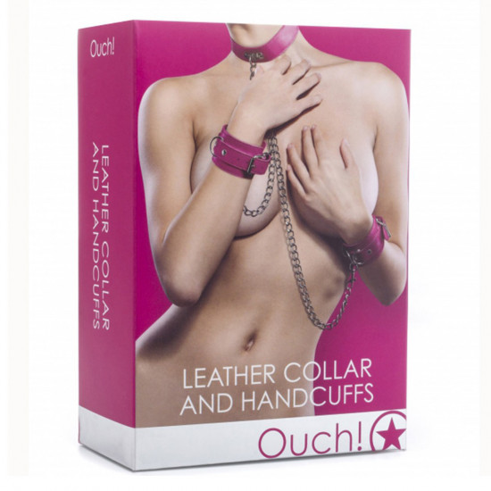 Leather Collar And Handcuffs Boeien Roze