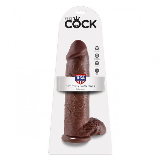 King Cock 12 Inch Cock with Balls Dildo Bruin