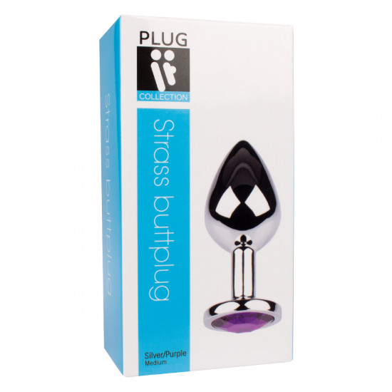 Plug It Strass Buttplug Medium Zilver/Paars