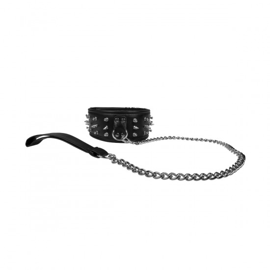 Feitsh Spiked Halsband met Riem Zwart