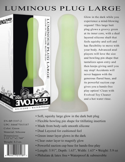 Evolved Luminous Glow In The Dark Buttplug Large Groen